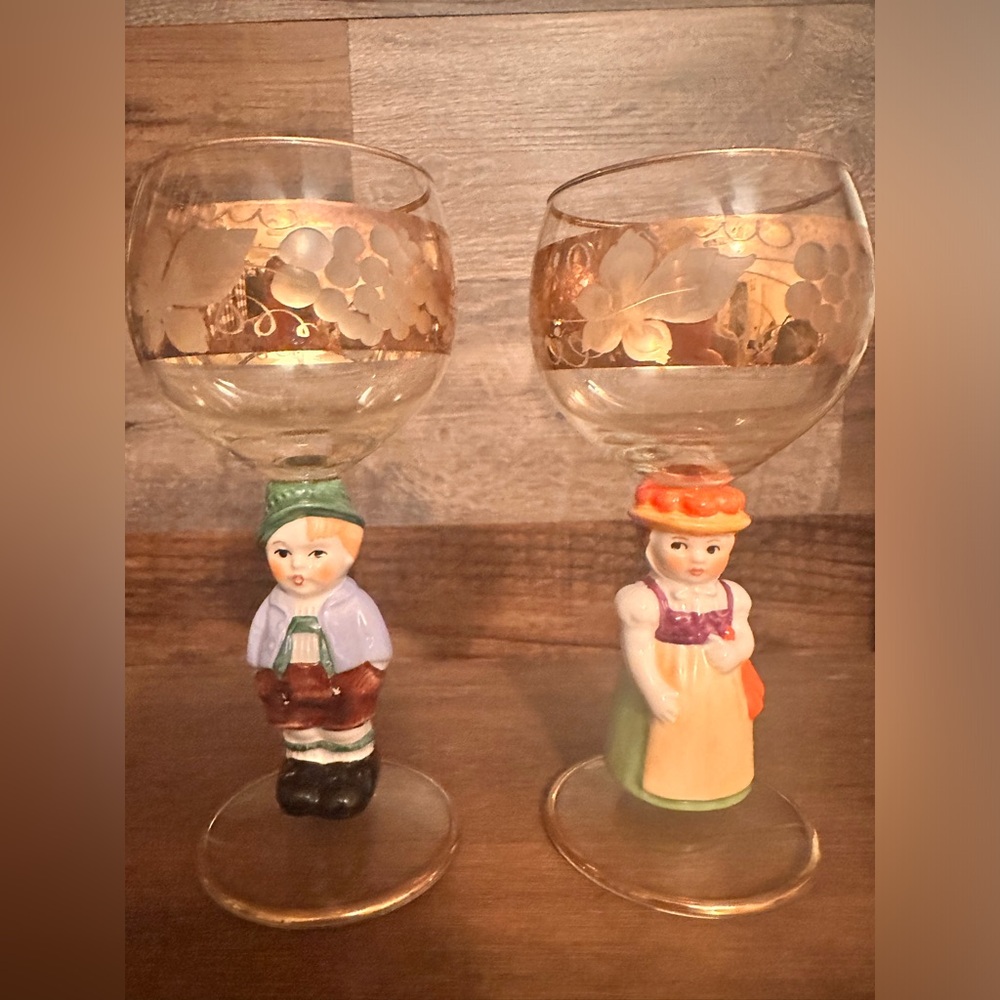 Pair of Collectible Vintage Goebel Hummel Figurine Wine Glasses